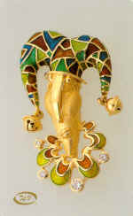 Brooch "Buffoon". 1995. Gold, enamel, brilliants.
