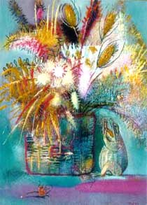 Still life with a Straw Frog, 1999, 70�50 Oil on canvas, Cycle City. Color. Image.